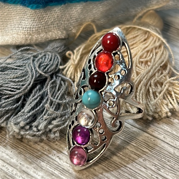 NWT Vintage Turquoise Western Bohemian Gemstone Ring Set of Four - Picture 12 of 13